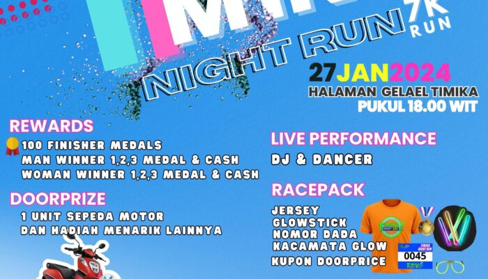 Timika Night Run Mengawali Rangkaian Road to Mimika Dance Carnival 2024, Panitia Siapkan Doorprise Sepeda Motor