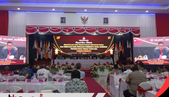 PJ Papua Tengah Hadiri Pleno Terbuka Rekapitulasi Hasil Perolehan Suara dan Penetapan Hasil Pemilihan Gubernur dan Wakil Gubernur Provinsi Papua Tengah