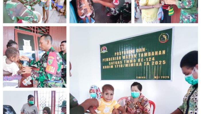 Peduli Kesehatan Ibu dan Bayi, Satgas TMMD Gelar Posyandu dan Berikan Makanan Tambahan