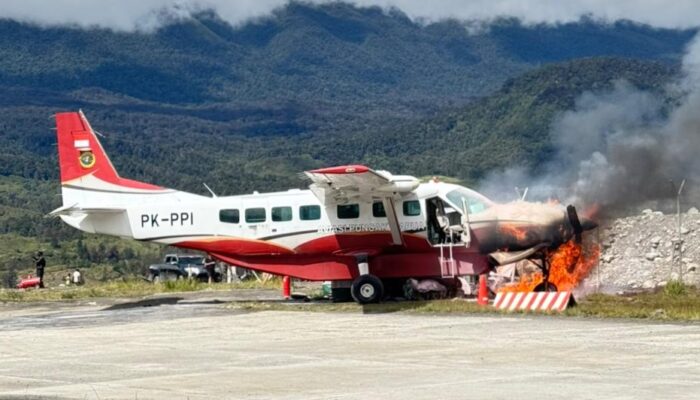 Pesawat Caravan Aviasi Puncak Papua Alami Kecelakaan di Bandara Ilaga Mesin Terbakar