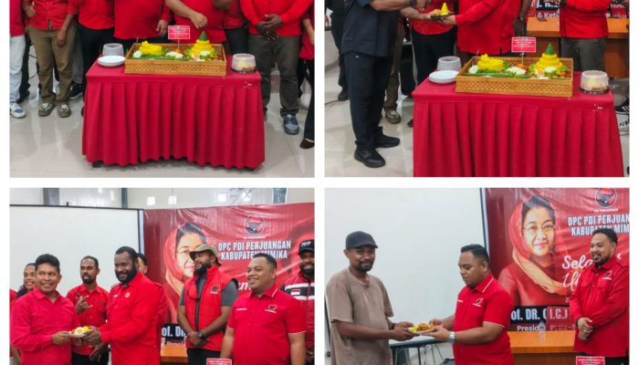 Pemotongan Tumpeng Peringati HUT Megawati Soekarnoputri ke-79, Kadernya PDI-P Mimika Diharapkan Teguhkan Komitmen dan Selalu Ada Bersama Rakyat