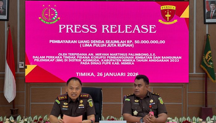 Kejari Mimika Terima Pembayaran Denda Rp50 Juta Perkara Korupsi Jembatan Agimuga