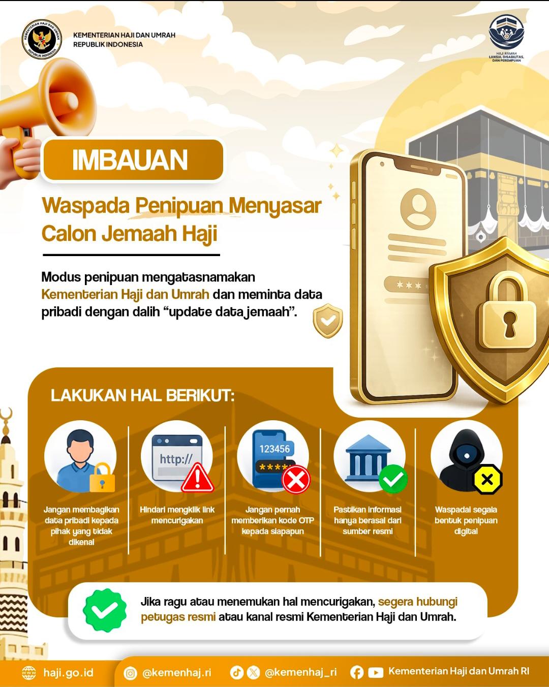 Kemenhaj Keluarkan Selebaran Waspada penipuan Haji dan Umroh, Abdul Sakir Imbau Jamaah Lindungi Data Pribadi