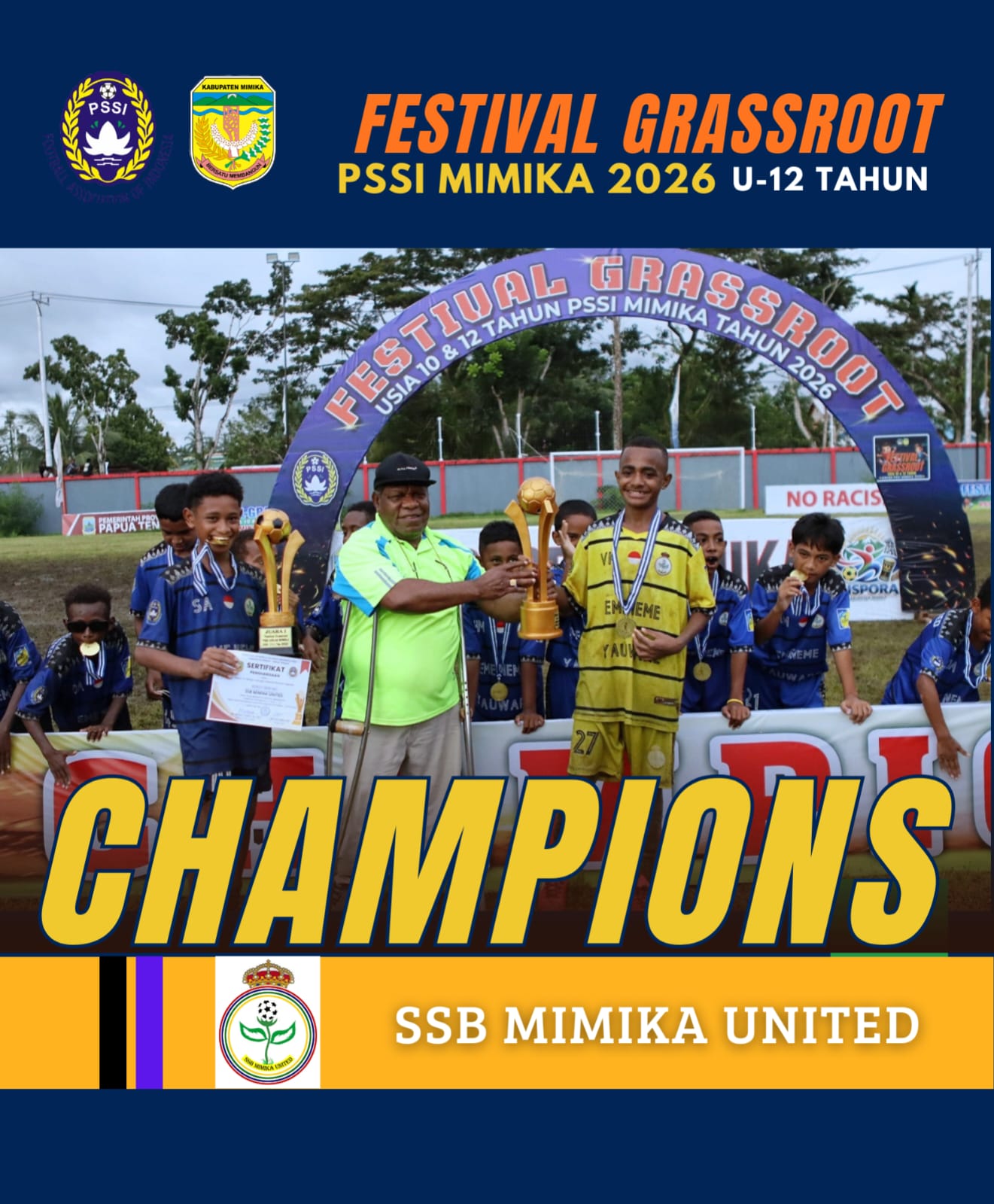 SSB Mimika United Juara Festival Grassroot U-12 PSSI Mimika Usai Tundukkan SSB Elang 1-0