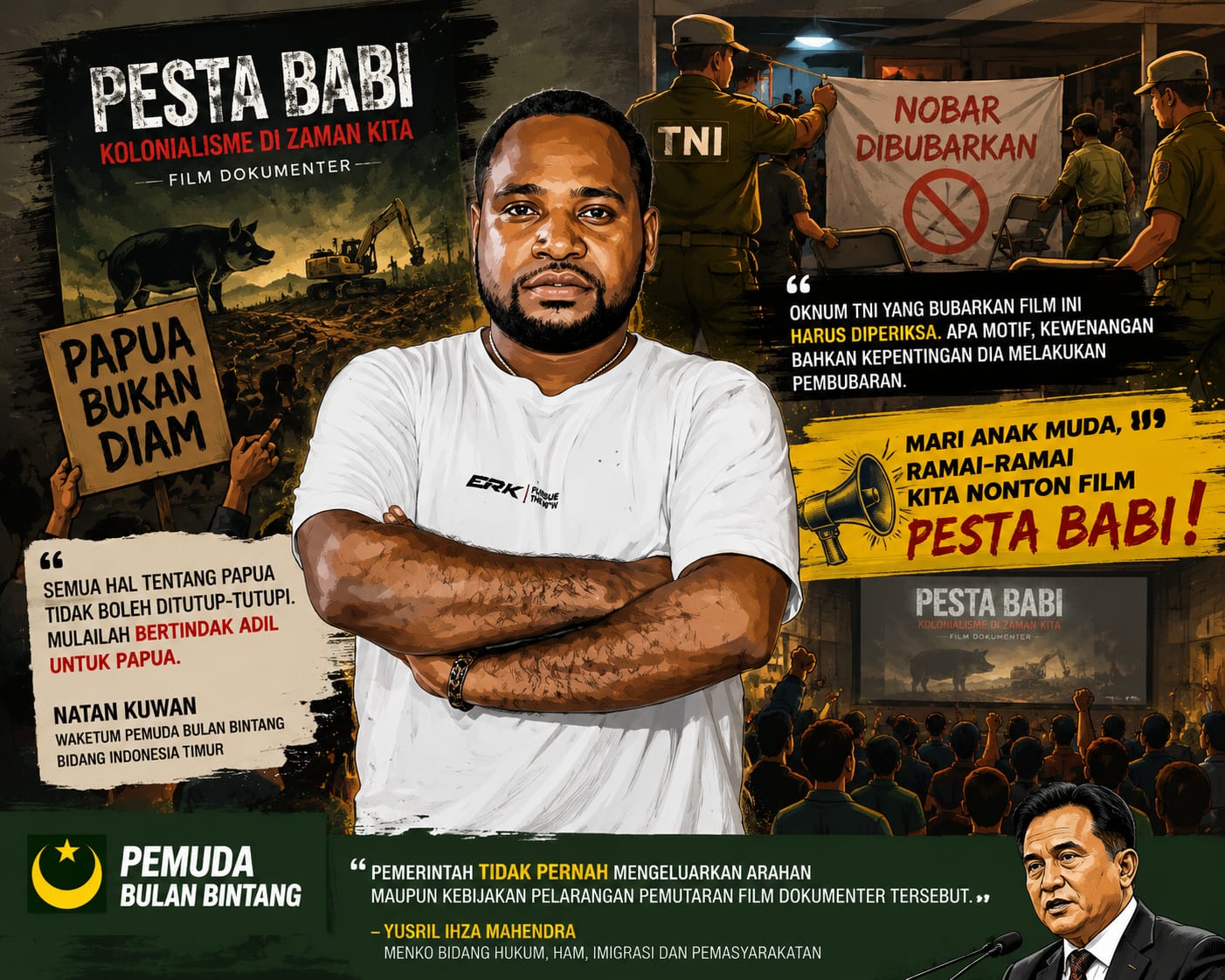 Pemuda Bulan Bintang Soroti Pembubaran Nobar “Pesta Babi”, Dinilai Rugikan Pemerintahan Prabowo