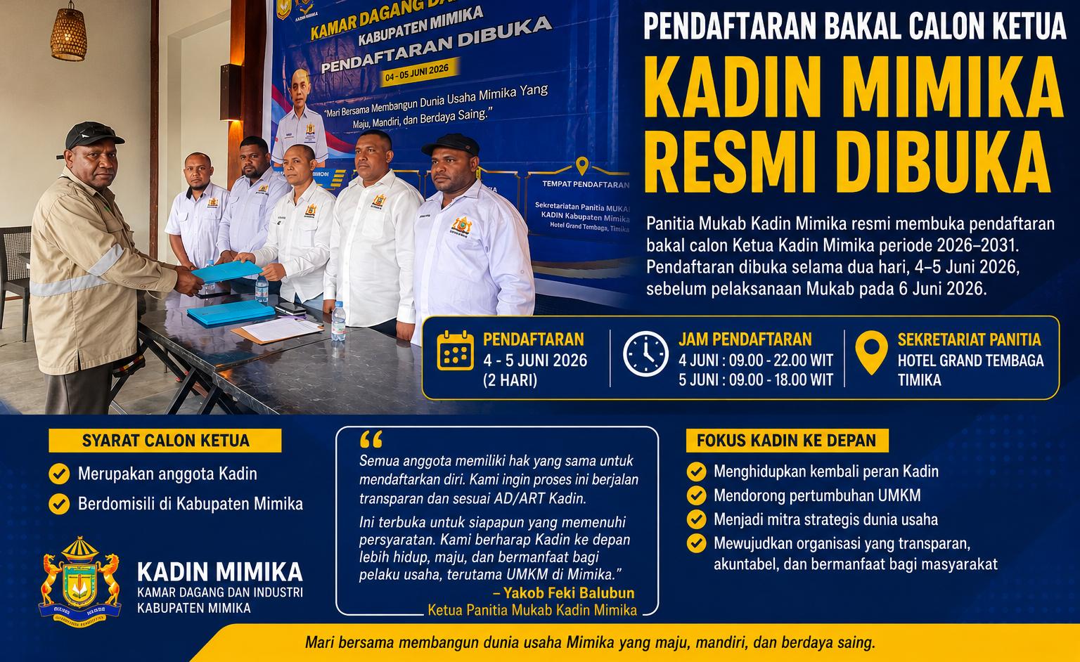 Pendaftaran Bakal Calon Ketua Kadin Mimika Dibuka, Panitia Ajak Anggota Aktif Ambil Formulir