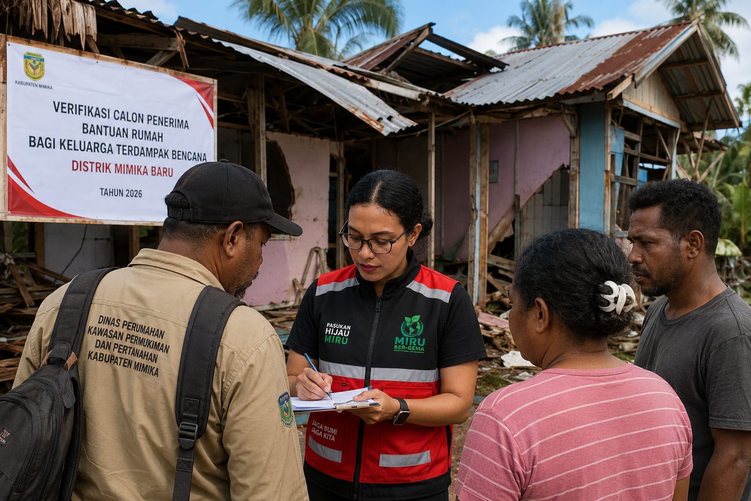 10 Keluarga Terdampak Bencana Diverifikasi, Distrik Mimika Baru Kawal Bantuan Rumah Hingga Tepat Sasaran